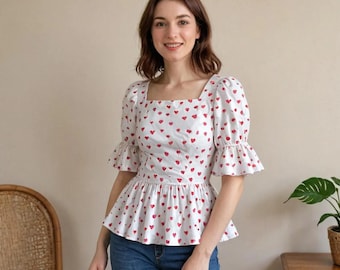 Linen Cottagecore Blouse Pattern, Summer Top Sewing PDF, Casual Blouse, XS-4XL, Sizes 2-30