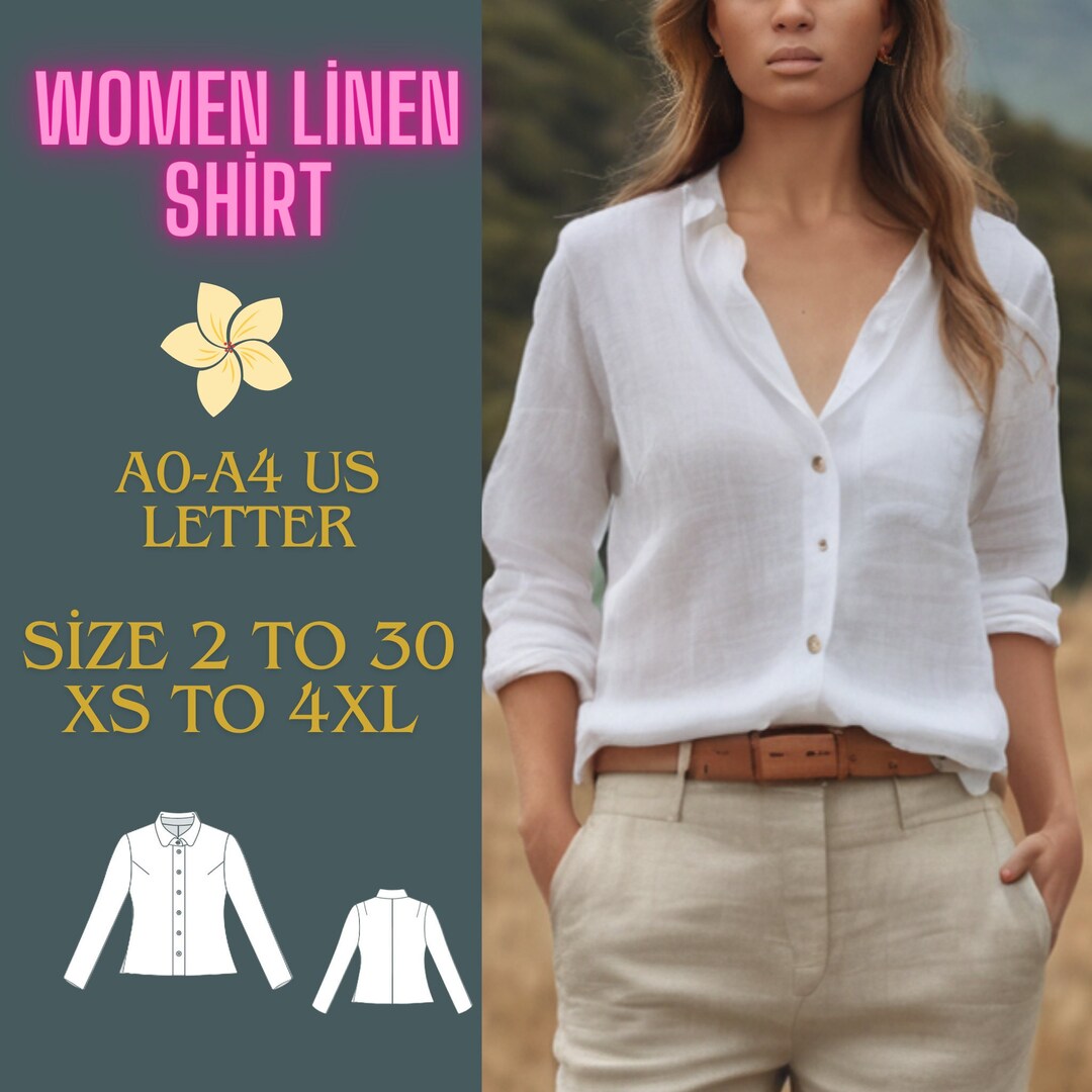 Women Linen Shirt, Women Shirt,long Sleeve Shirt Size 2 to 30 Xs to 4xl ...