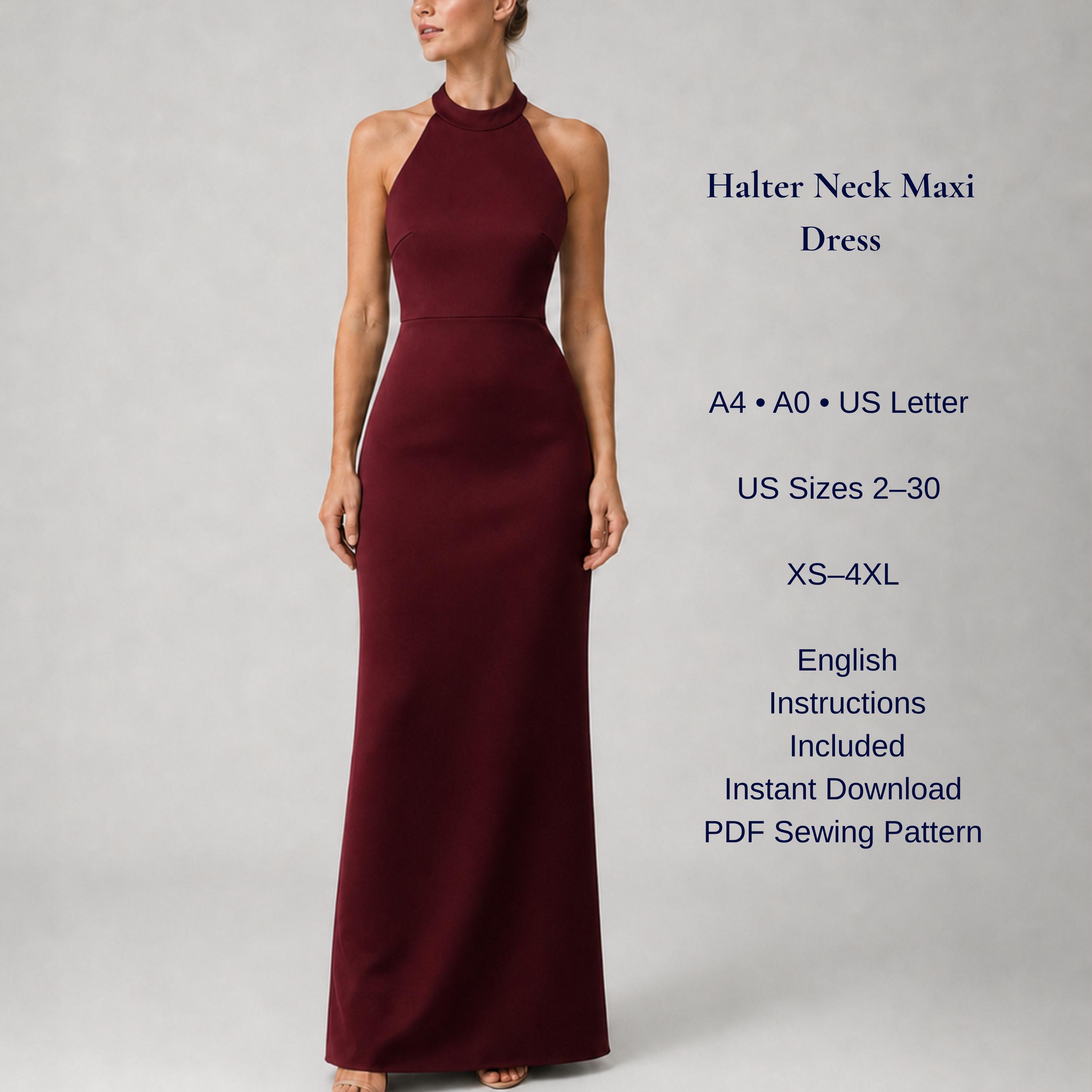 halter neck evening dress pattern Maxi Sewing PDF | Elegant Gown Pattern | Women's Formal Dress | XS-4XL DR4872