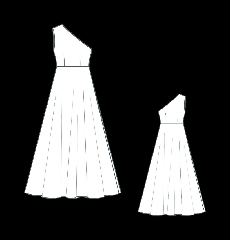 One Shoulder Maxi Dress Sewing Pattern | Evening Gown (PDF Pattern) image 4