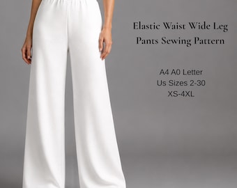 Elastic Waist Wide Leg Pants Sewing Pattern PDF | Women's Palazzo Trousers Pattern | XS-4XL | A4, A0 & US Letter