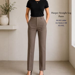 Women’s Tailored Pants Sewing Pattern, High Waist Straight Leg Trousers PDF, Office Style Pants XS-4XL