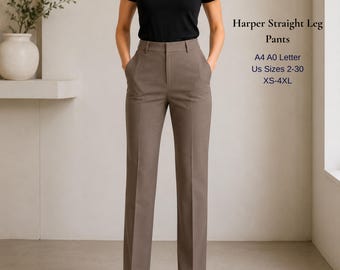 Women’s Tailored Pants Sewing Pattern, High Waist Straight Leg Trousers PDF, Office Style Pants XS-4XL