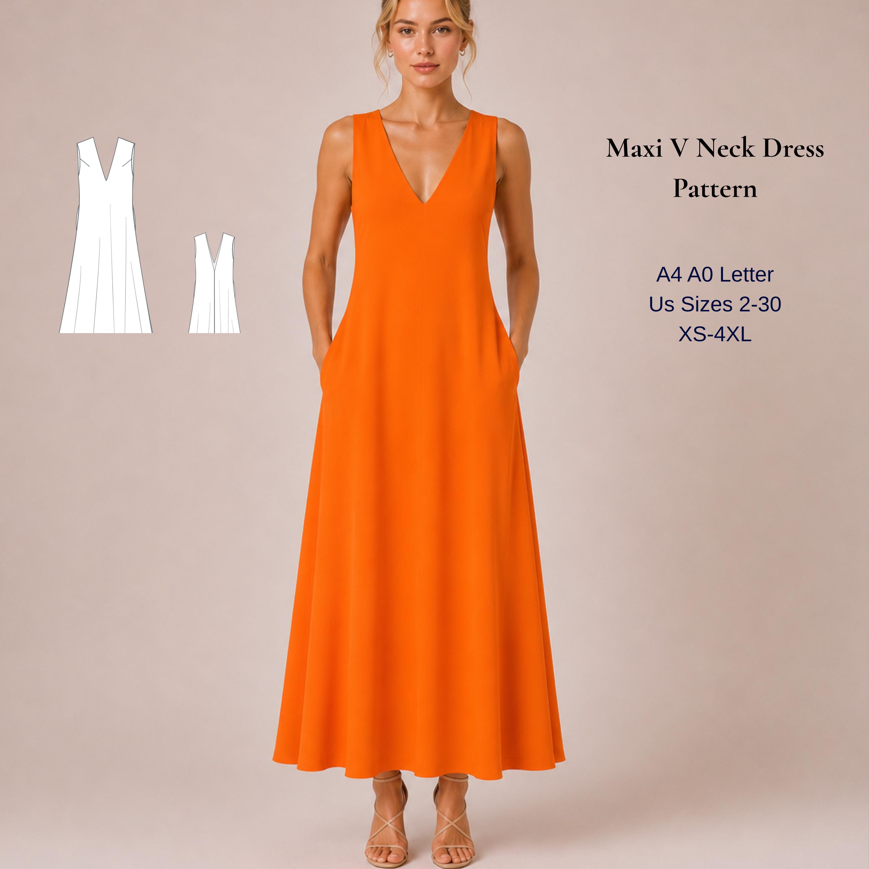 V Neck Maxi Dress - Etsy