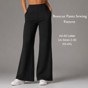 Mönster för Bootcut-byxor med hög midja i PDF-format, stickade byxor med resår i midjan | Utsvängda byxor för kvinnor i PDF-format | XS-4XL | A4, A0