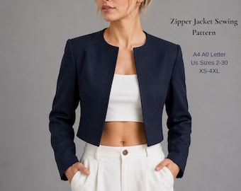 Zipper Blazer Sewing Pattern: Easy Modern Jacket (XS-4XL) (Digital Download)