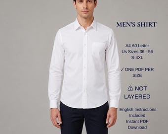 Men's Classic Shirt Sewing Pattern PDF | Button Up Dress Shirt Pattern | Long Sleeve Men's Shirt | S-4XL | A4 A0 US Letter