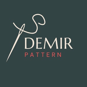 May include: A logo design with the word "DEMIR" in a serif font, and "PATTERN" below in coral. A stylized needle and thread graphic is on the left, set against a dark teal background.
