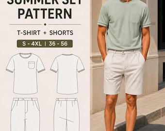 Patrón de costura para conjunto de verano para hombre (camiseta y pantalón corto), descarga digital en PDF.