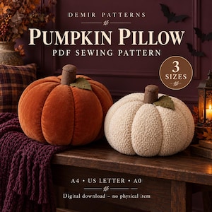 Pumpkin Pillow Sewing Pattern PDF, Fabric Pumpkin Cushion, 3 Sizes, Fall Halloween Decor, A4 US Letter A0