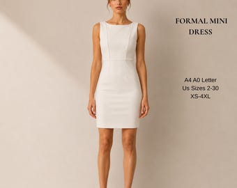 Formal Mini Dress Sewing Pattern | Sleeveless Sheath Office Dress (PDF Download)