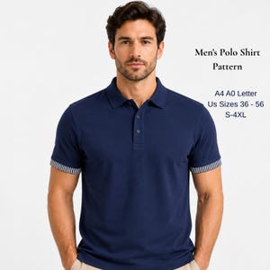 Patron de couture PDF pour polo homme, patron de polo classique, polo à manches courtes, patron de chemise de golf pour homme, S-4XL, 36-56, A4 A0