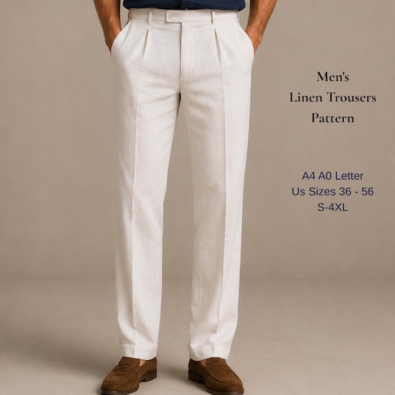 Men's Linen Trousers Sewing Pattern PDF, Relaxed Fit Pants Pattern, Summer Linen Pants, Men's Casual Trousers, S-4XL, 36-56, A4 A0 US Letter