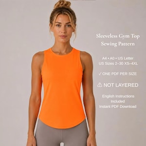 Sleeveless Gym Top Sewing Pattern PDF | Women's Fitted Tank Top | Activewear Pattern | XS-4XL | A4 A0 US Letter