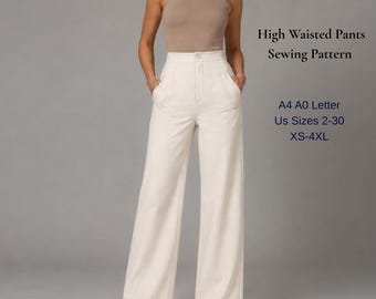 High Waisted Pants Sewing Pattern PDF | Straight Leg Trousers Pattern | Women Tailored Pants | A4 A0 US Letter | XS-4XL