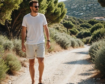 Patrón de costura para camiseta y pantalón corto de lino para hombre: ropa informal de verano (A4-A0)