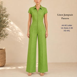 Womens Linen Jumpsuit Sewing Pattern, Wide Leg Jumpsuit PDF Pattern, Summer Romper Pattern, XS-4XL