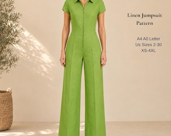 Women's Wide Leg Jumpsuit Sewing Pattern (PDF Download), Sizes XS-4XL