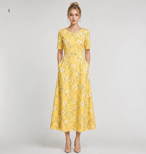 V Neck Linen Midi Dress Sewing Pattern PDF | Summer Dress Pattern | A-Line Dress | Women's Dress Pattern | XS-4XL | A4 A0 US Letter