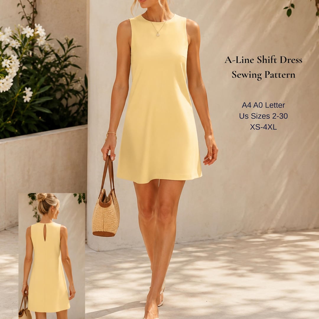 a line shift dress sewing pattern A-line PDF | Sleeveless Mini Dress | Women's Summer Dress | XS-4XL | A4 A0 US Letter Allow Discount timeless A 90s pool party outfit Color:Coral Orange