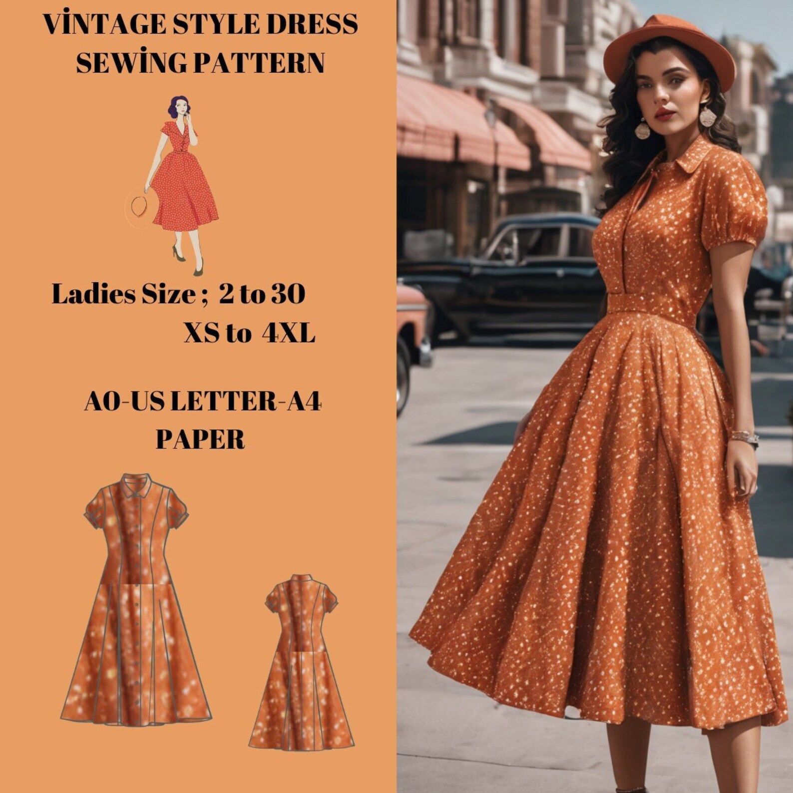 1950 s Vintage Style Dress Sewing Pattern Cocktail Dress PDF Instant