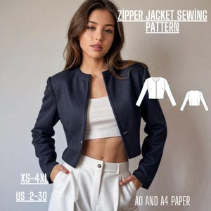 Patron de couture de veste à glissière, TP-4XL, téléchargement immédiat, veste adaptée aux débutants, blazer facile et moderne, taille femme 2 à 30 xs à 4xl