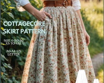 Cottagecore Midi Skirt Sewing Pattern with Pockets (XS–4XL) (PDF Pattern)