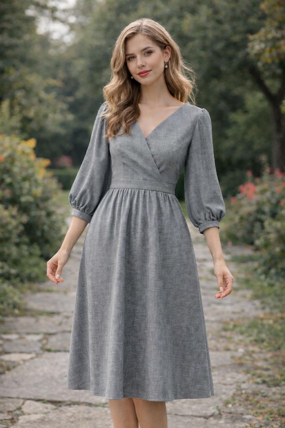 Linen Wrap Dress Sewing Pattern: Puffy Sleeves, Sizes XS-4XL (digital  Download) - Etsy