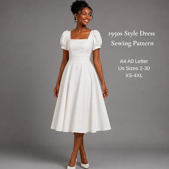 1950s style bridesmaid dresses Puff Sleeve Dress Sewing Pattern PDF | Square Neck Vintage Dress | Fit and Flare Midi Dress | XS-4XL For an authentic 1950s Pants size:33W / L / 50 EUR Sweetheart azlinn NEW Zara Woman Black