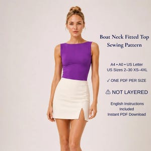 Boat Neck Fitted Top Sewing Pattern PDF | Sleeveless Tank Top Pattern | Women's Basic Top | XS-4XL | A4 A0 US Letter