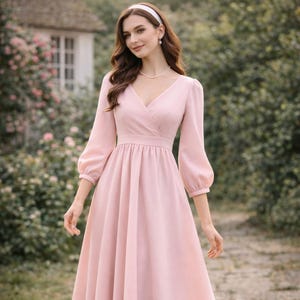 Patrón de costura para vestido largo cruzado estilo cottagecore, vestido de manga larga con cuello en V, patrón PDF de estilo romántico vintage.