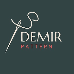 May include: A white logo on a dark green background with a stylized needle and thread design. The text "DEMIR PATTERN" is below the design.
