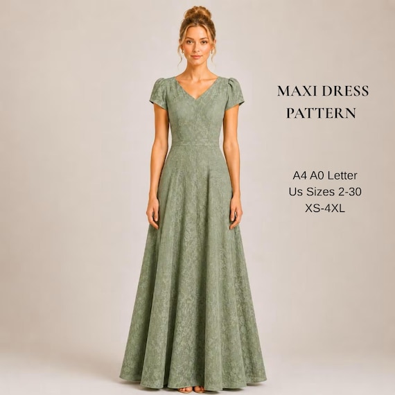 Maxi Dress Sewing Pattern PDF | Women's Long Dress Pattern | Formal Evening Dress | XS-4XL | A4, A0, US Letter