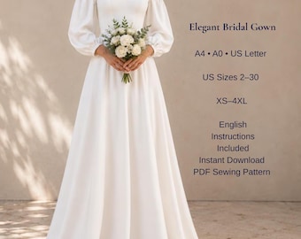 Off Shoulder Wedding Dress Sewing Pattern PDF, Sweetheart Bridal Gown, Long Sleeve Maxi Dress, Bridal Pattern, XS-4XL
