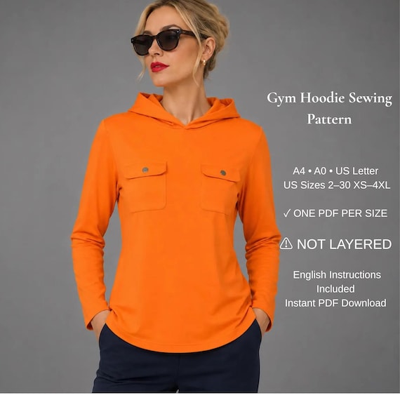 Gym Hoodie Sewing Pattern, Womens Pullover Hoodie PDF Pattern, Casual Sweatshirt Sewing Pattern, Athleisure Top Pattern, XS-4XL