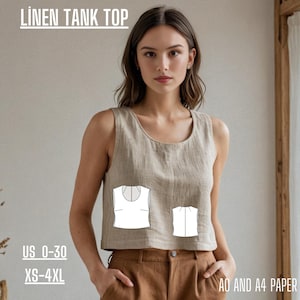 Linen Tank Top Sewing Pattern: Sleeveless Crop Blouse (Sizes XS-4XL) (PDF Pattern)