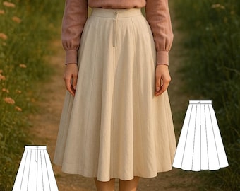 Cottagecore Midi Skirt Sewing Pattern: Romantic Vintage Style (Sizes XS-4XL) (PDF)