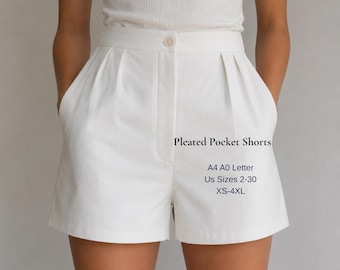 Tailored Pleated Shorts Sewing Pattern, High Waist Summer Style (PDF Download)