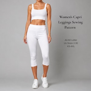 Mönster för Caprileggings i PDF-format | Mönster för yogabyxor för kvinnor | Stretchleggings med hög midja | Cropleggings | A4 US Letter A0 | XS-4XL