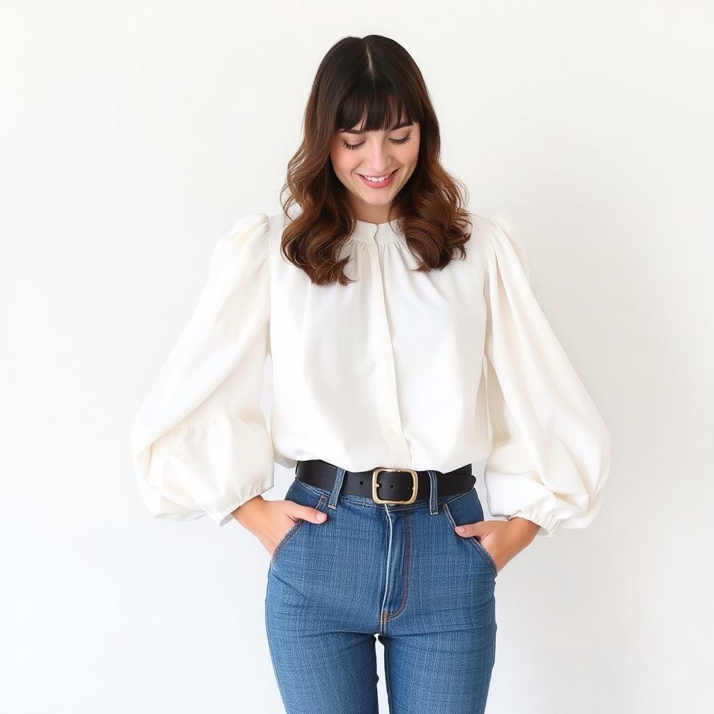 シャツ/ブラウス(長袖/七分) photocopieu BISHOP SLEEVE BLOUSE 36 Women's 100% Silk Bishop Sleeve Blouse
