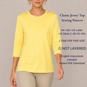 Classic Jersey Top Sewing Pattern, Casual Knit T-Shirt PDF Pattern, Womens Basic Top, XS-4XL XS-4XL