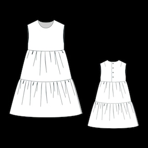 Patrón de vestido de verano de cintura alta para niños, patrón de costura de vestido en PDF para niños, patrón de costura de vestido para niñas A0 A4 Carta de EE. UU. - Talla de niña de 2 a 16 años