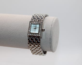 Vintage Silver Polini Rhinestone Bangle Watch New Battery Included