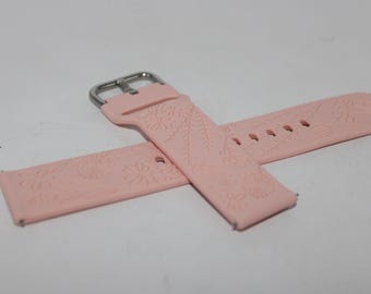 Light Pink Silicone Engraved Flower Watch Band 20mm 22mm