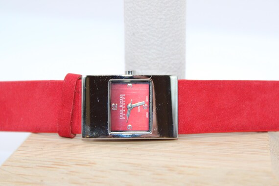 Joan Rivers Red Fac Silver Rectangular Bezel Sued… - image 2