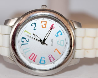 Vintage Retro Multi Color Numbers Unbranded Watch White Silicone Band