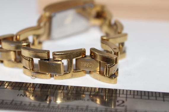 Working Gold Tone Rectangle Fossil Women Watch Qu… - image 4