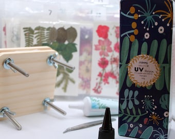 4x4 Mini Wood Flower Press DIY Kit Painting Your Choice Pressed Flowers 100G Resin