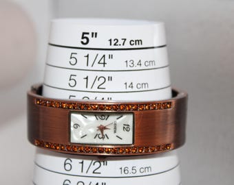 Vintage Geneva Wristwatch Watch Band Wrap Brown Beaded Crystals New Battery Vintage Geneva Wristwatch Watch Band Wrap Brown Beaded  main image 2