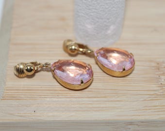 Vintage Avon Pink Teardrop Dangle Clip on Earrings